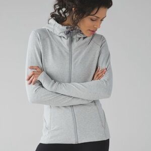 Lululemon Harmony Hoodie Keyhole Vented Back Heathered Light Grey Sz 4 Thumb